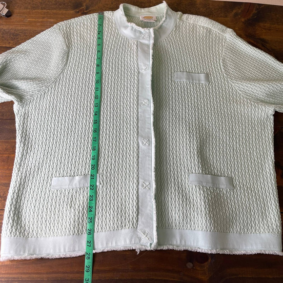 Vintage Talbots Mint Green Heavy Cotton Textured Knit Snap Button Jacket Size 3X - Picture 10 of 10
